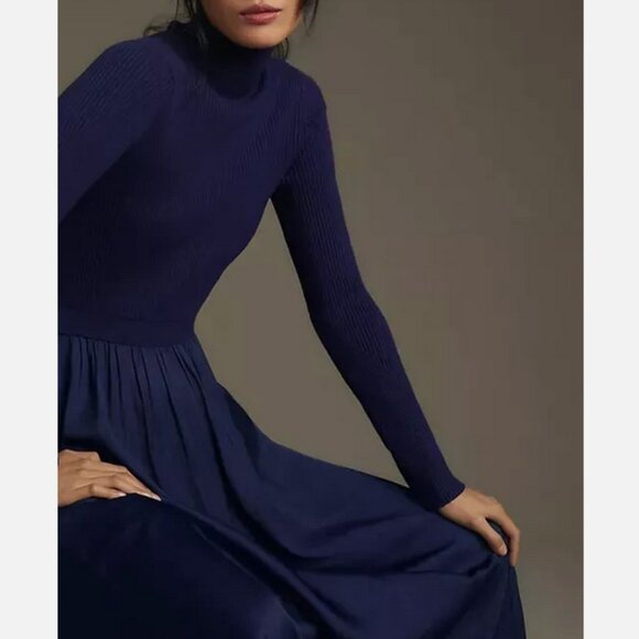Anthropologie The Thea Twofer Sweater Dress Mock Neck Dark Blue Size S Small NEW - Picture 5 of 5